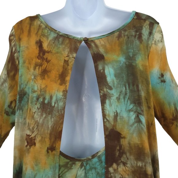 Andree by Unit Top Open Back Womens Size M Long Sleeve Green Brown Pullover - Picture 7 of 14